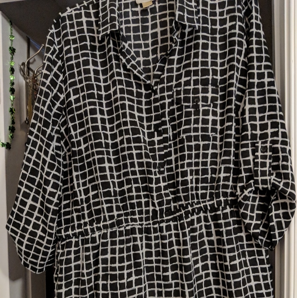 Loft silky checkered dress with pockets size XL